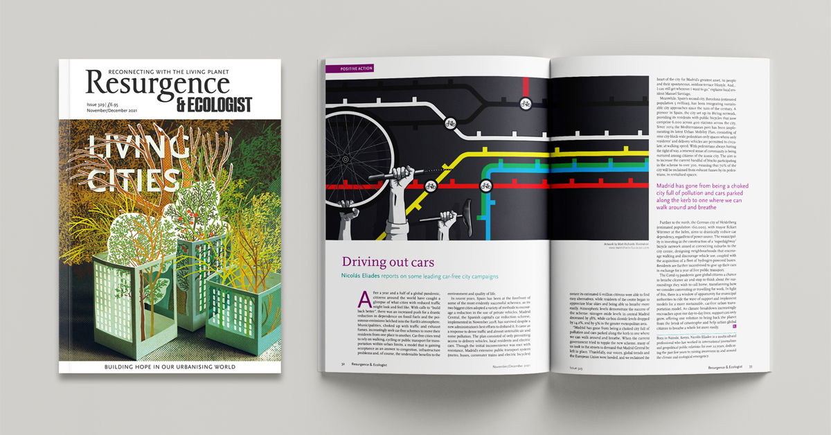 cycle editorial illustration for resurgence and ecology magazine